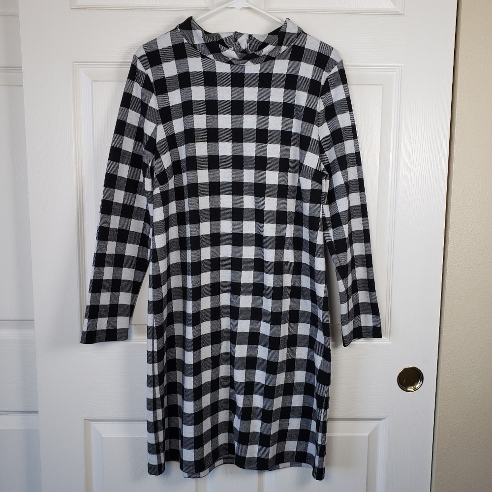 Talbots NWT Buffalo Plaid Mockneck Shift Dress Size Large Petite